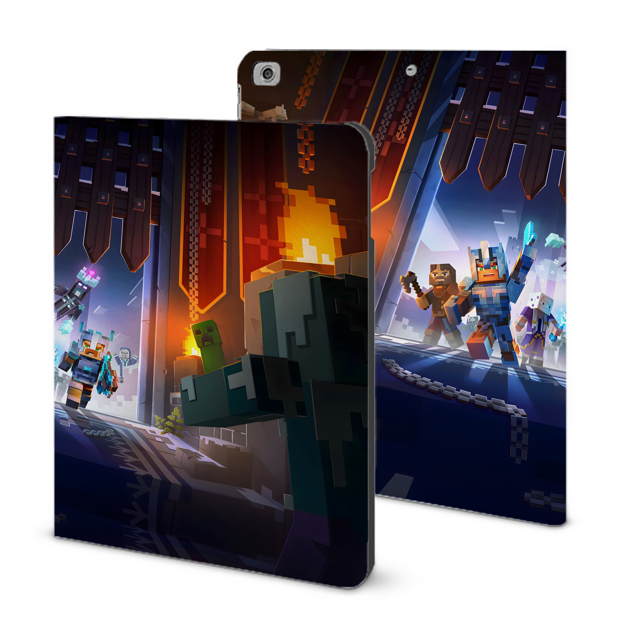 （画像用） マインクラフト ブロックの世界 Minecraft MC Block world IPad ケース ブック型 PUレザー TPU 耐衝撃 軽量 薄型 ペン収納なし 全面保護 IPad 各モデル対応